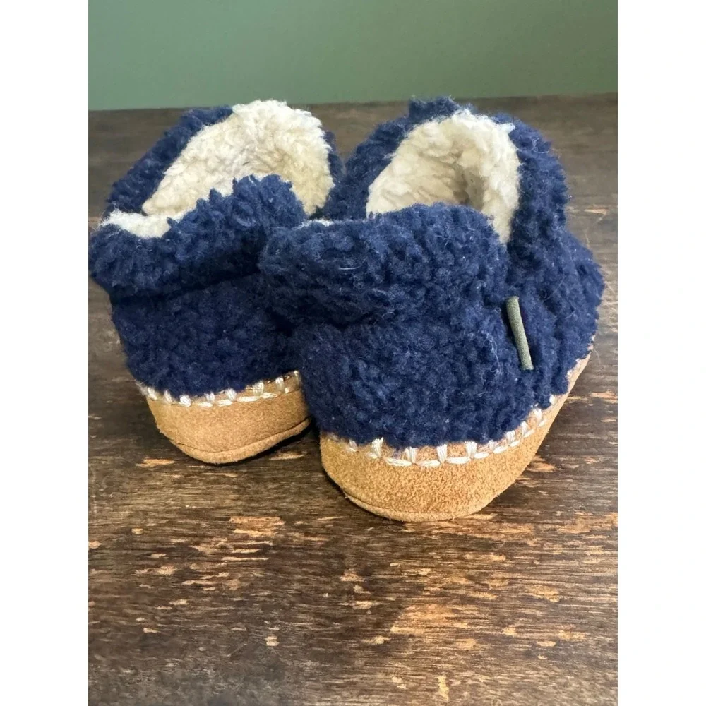 LL Bean Cozy Slipper Booties Toddler Size 3-4 Navy Blue Suede Sole